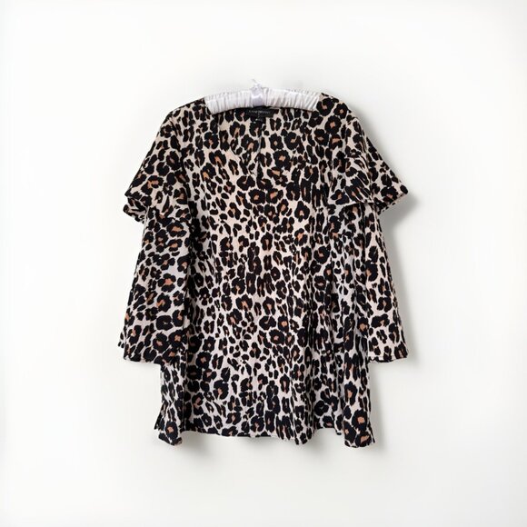 Lane Bryant Leopard Cheetah Animal Print Bell Ruffle Sleeve Top Plus Size 14/16 - Picture 1 of 9